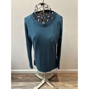 Toad&Co Womens XS Teal Blue Crew Neck Textured Sleeve Pullover Sweater